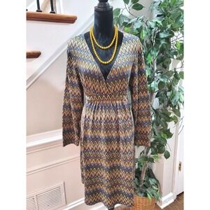 Snap Women's Multicolor Polyester V-Neck Long Sleeve Knee Length Dress Size 1X